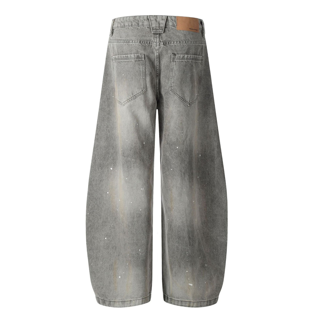 New high street retro inkjet denim wide-leg pants