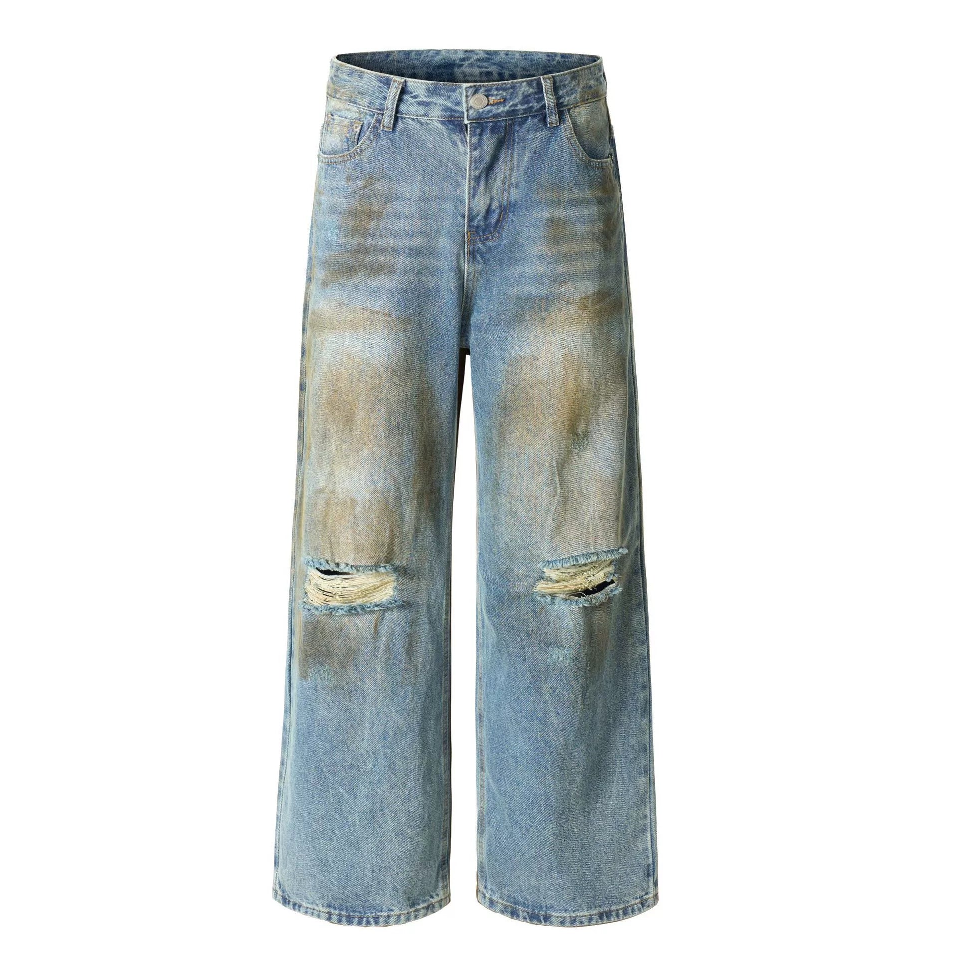 Fashion workwear jeans high street embroidery loose wide pants