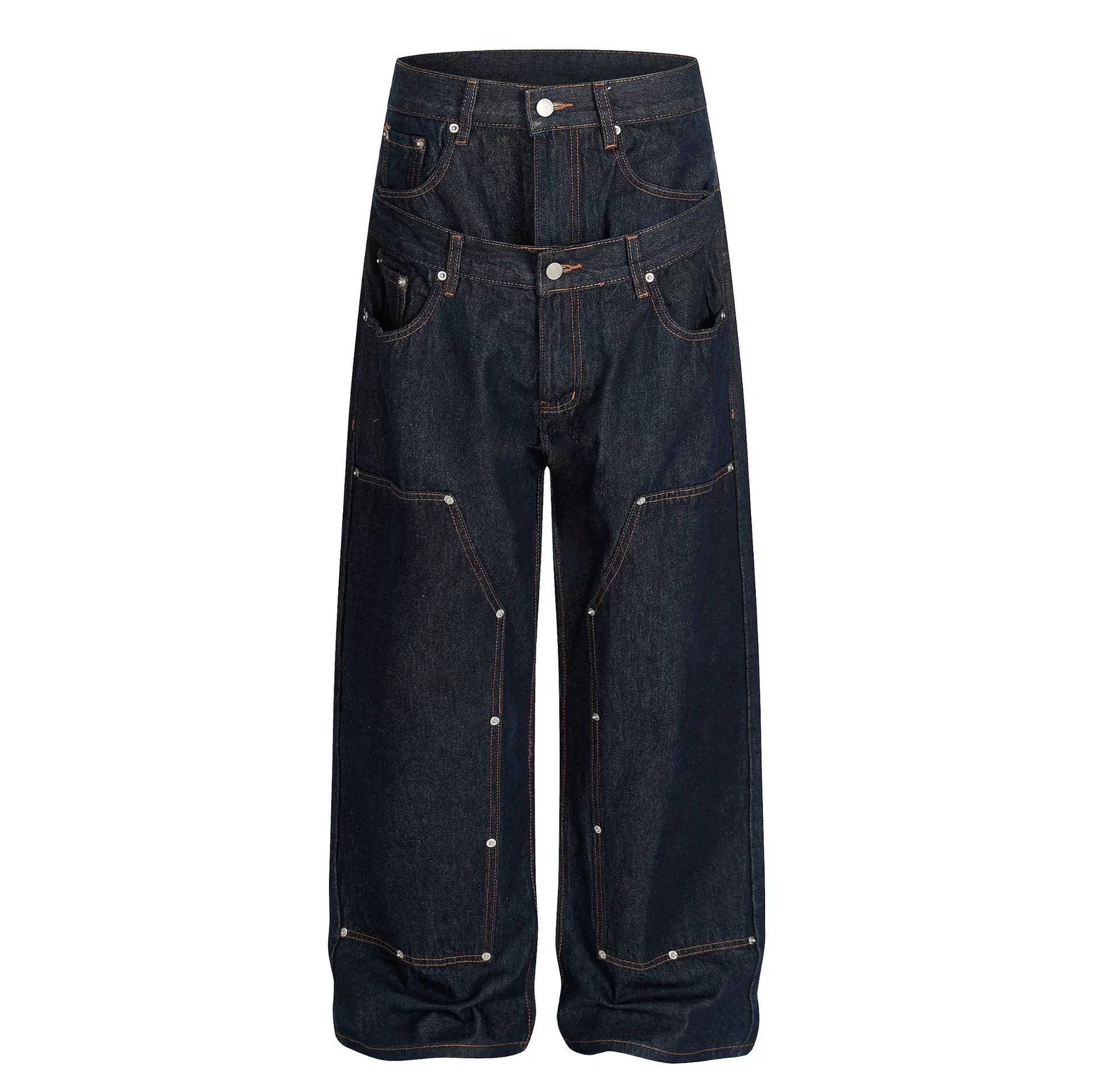 Fashion workwear jeans high street embroidery loose wide pants