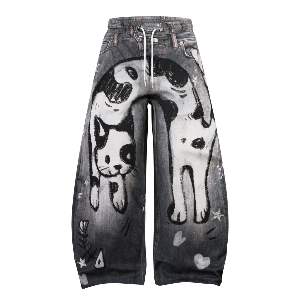 Fashion workwear jeans high street embroidery loose wide pants